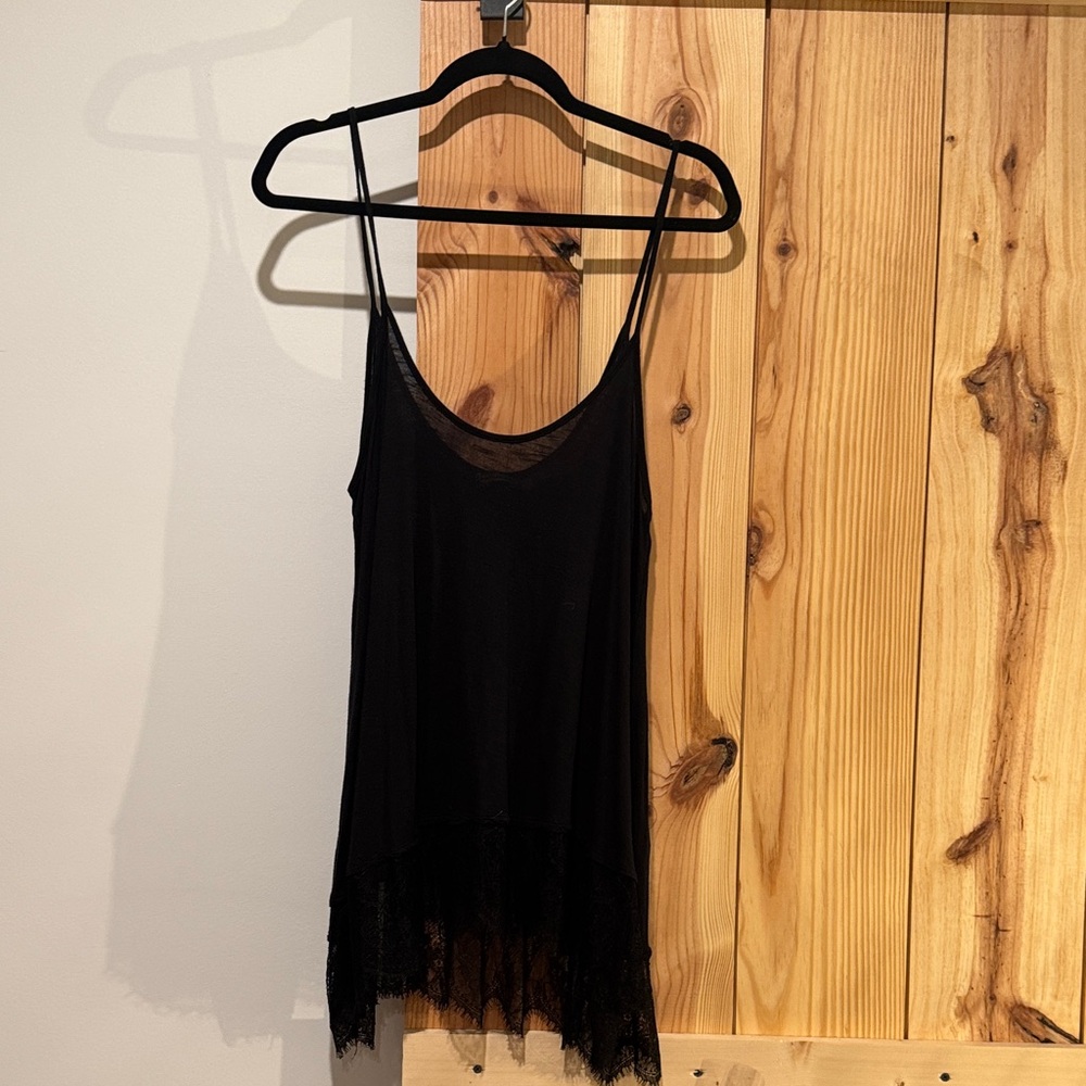 Oversized Black Lace Trim Cami Top